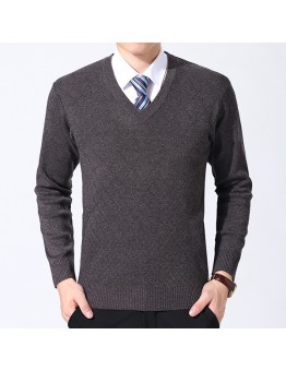 Autumn Winter Men’s Casual V  neck Warm Knit Pullovers Fashion Long Sleeve Sweater Pullovers